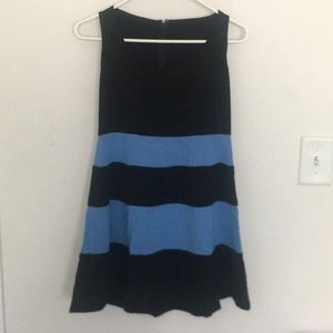 Black with blue striped A-line dress